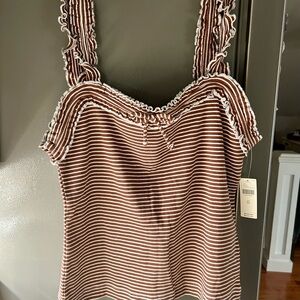 Anthropologie Brown and White Striped Tank Top
